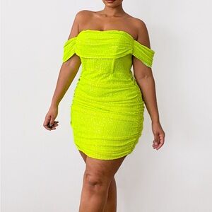 Neon Yellow Off-Shoulder Dress